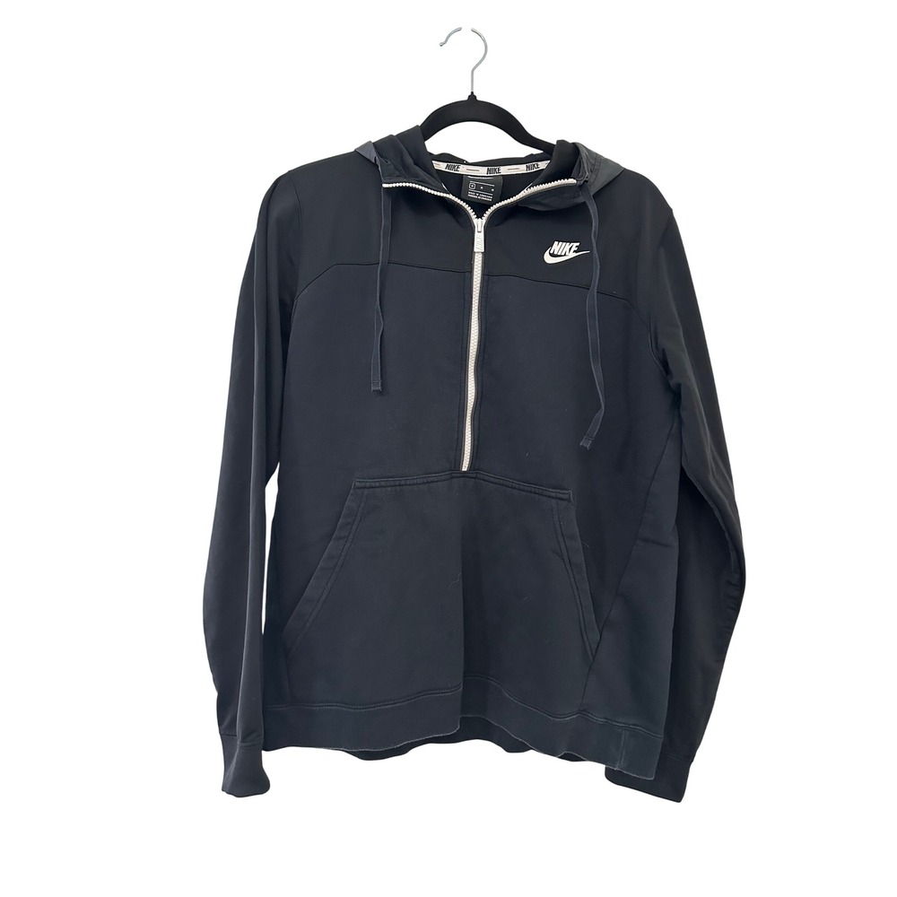 Nike Mens Hybrid Half Zip Hoodie Black Fleece Mixed Media Sweatshirt M Outdoors